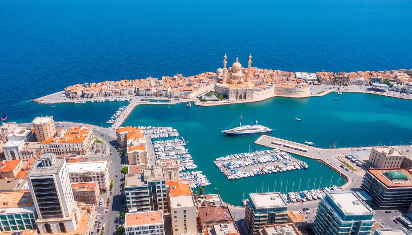 Aerial view of Valletta, Malta's capital city, showcasing the harbor and historic architecture that makes it an attractive business hub in the Mediterranean