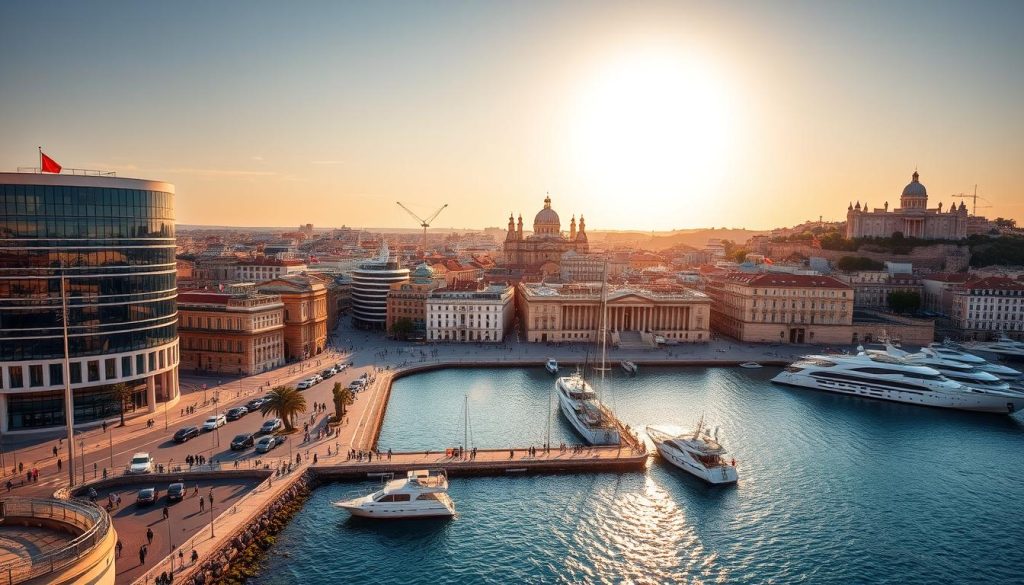 Panoramic view of Valletta business district showcasing Malta as a premier business destination in the EU Panoramic view of Valletta business district showcasing Malta as a premier business destination in the EU